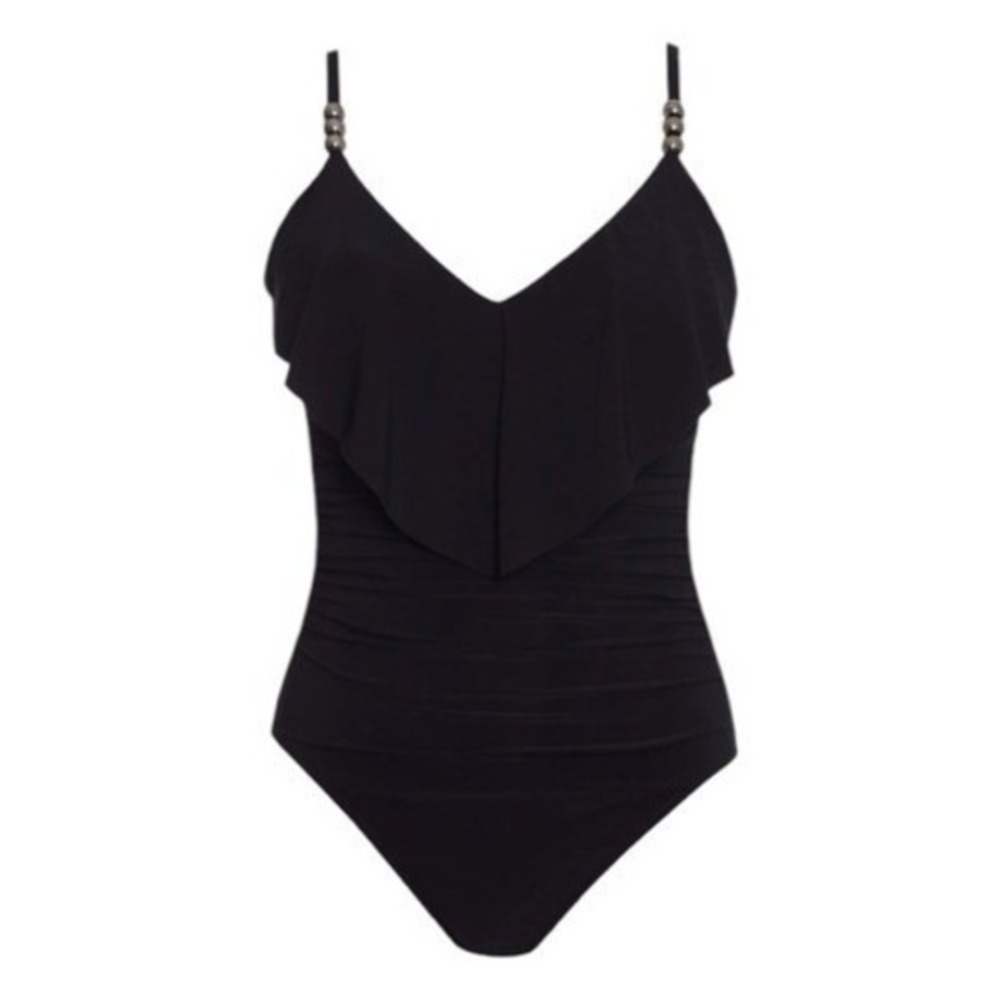 MagicSuit Isabel Tummy Control Ruffle Front One Piece Swimsuit Black Soft Cup Sw - Picture 2 of 14